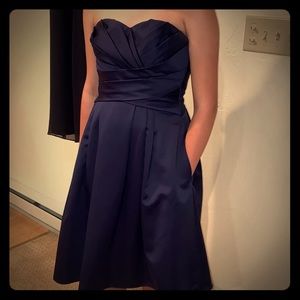 Navy blue strapless formal dress